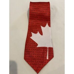 Canada Tie Maple Leaf Red White Patriotic Necktie 100% Polyester‎ 53 3/8"x3.75"